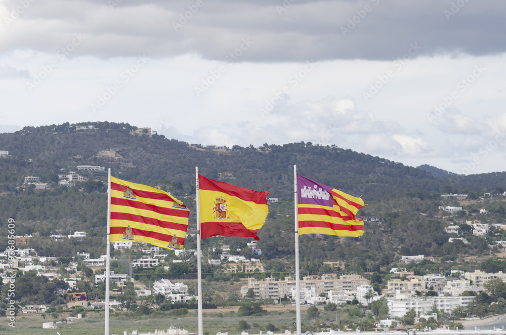 Flags of dalt Vila in Ibiza island and city.
