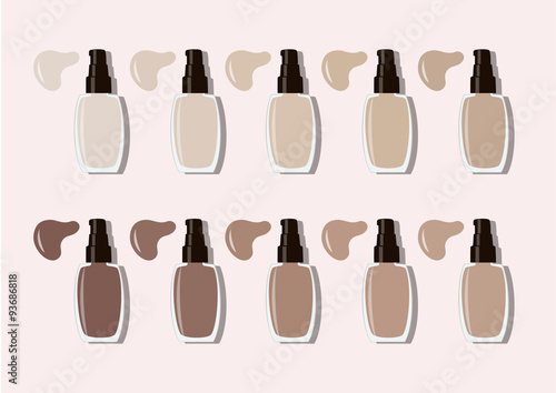 vector illustration of ten foundation bottles