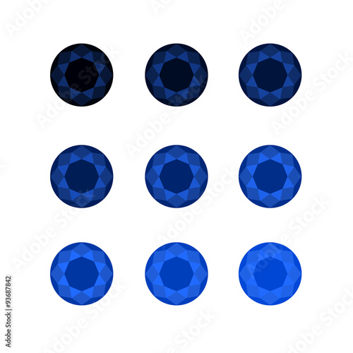 Vector set of gemstones sapphires, jewel, brilliant cut, diamond cut, perfect round illustration