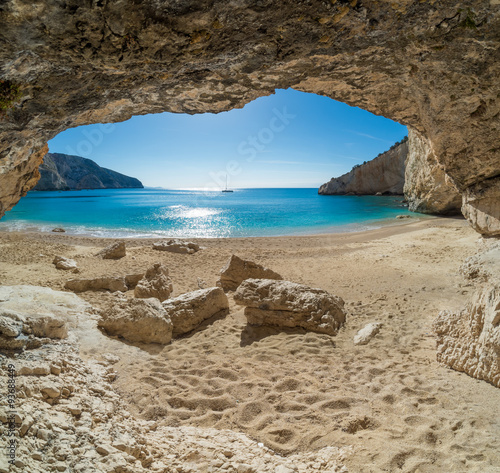 Sticker Beautiful summer white Porto Katsiki beach on Ionian Sea Lefkada