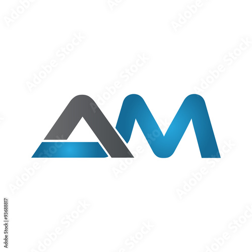 AM company linked letter logo blue