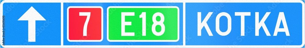 Obraz premium Finnish road sign no. 632. Advance direction sign (above the lane, type B)