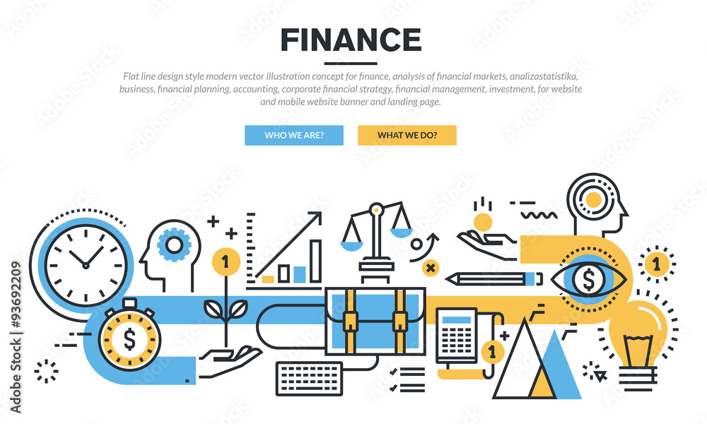 Flat line design concept for finance, market analysis, financial planning, accounting, corporate