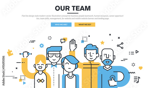 Flat line design style modern vector illustration concept for business people teamwork, human resources, career opportunities, team skills, management, for website banner and landing page.