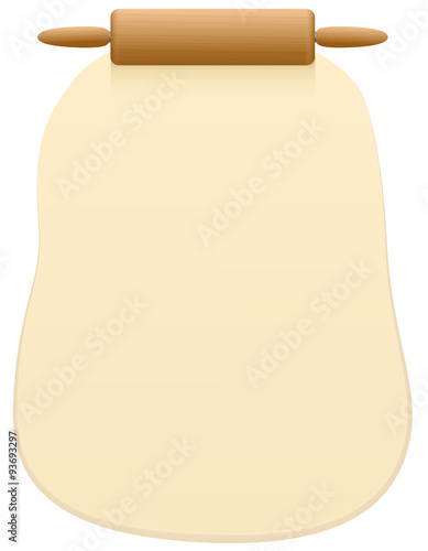 Pastry dough, rolled by a rolling pin. Illustration over white background.