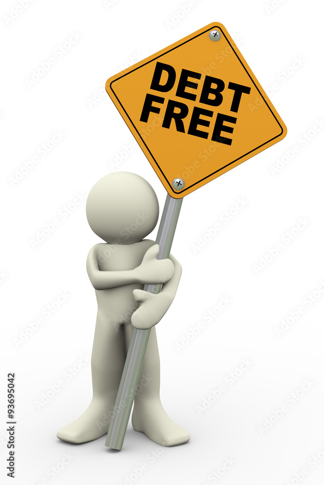 3d man with debt free sign board