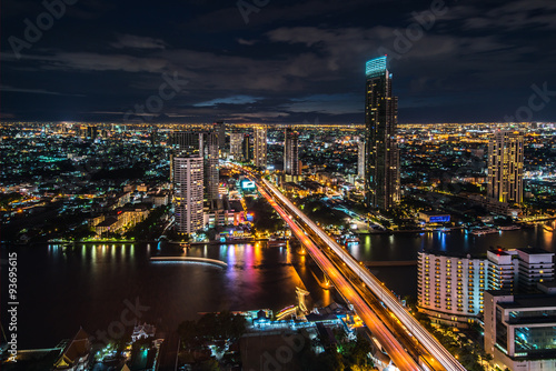 View of Chaophraya river at night time  Bangkok  Thailand 