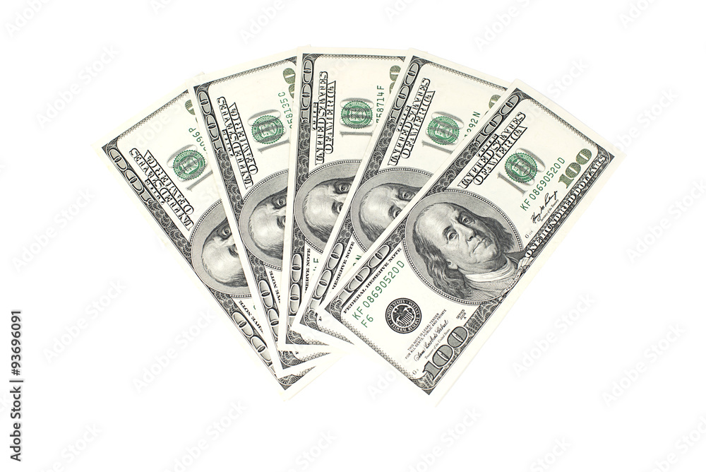One hundred dollars banknotes on white background One hundred dollars banknotes on white background