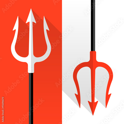 Flat style tridents on red and white background
