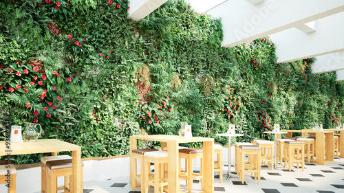 bistro vor vertikalem garten - bistro in front of a vertical garden photo