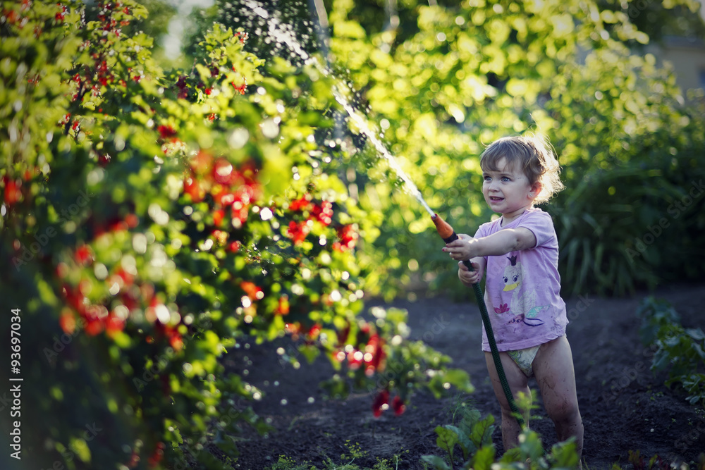 Small girl watering the flowers Small girl watering the flowers