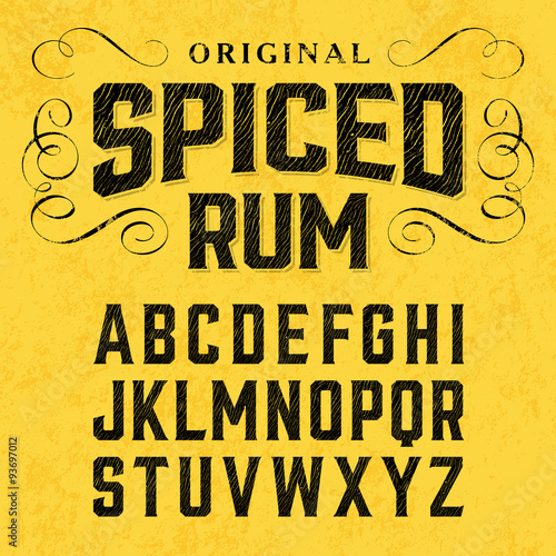 Spiced rum, vintage style font with sample design. Ideal for any design in vintage style. 