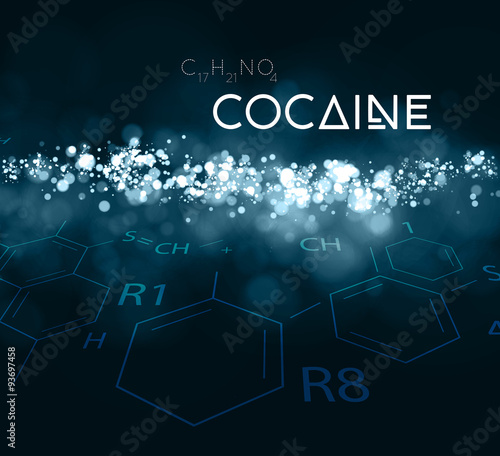 Cocaine powder with the chemical formula.