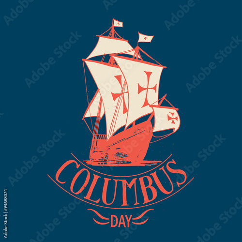 columbus day boat label. vector calligraphy.