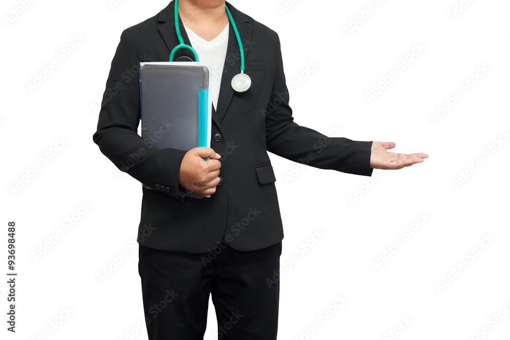 Healthcare and medicine. Doctor with stethoscope on white backgr Healthcare and medicine. Doctor with stethoscope on white backgr
