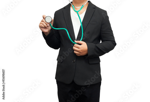 Healthcare and medicine. Doctor with stethoscope on white backgr