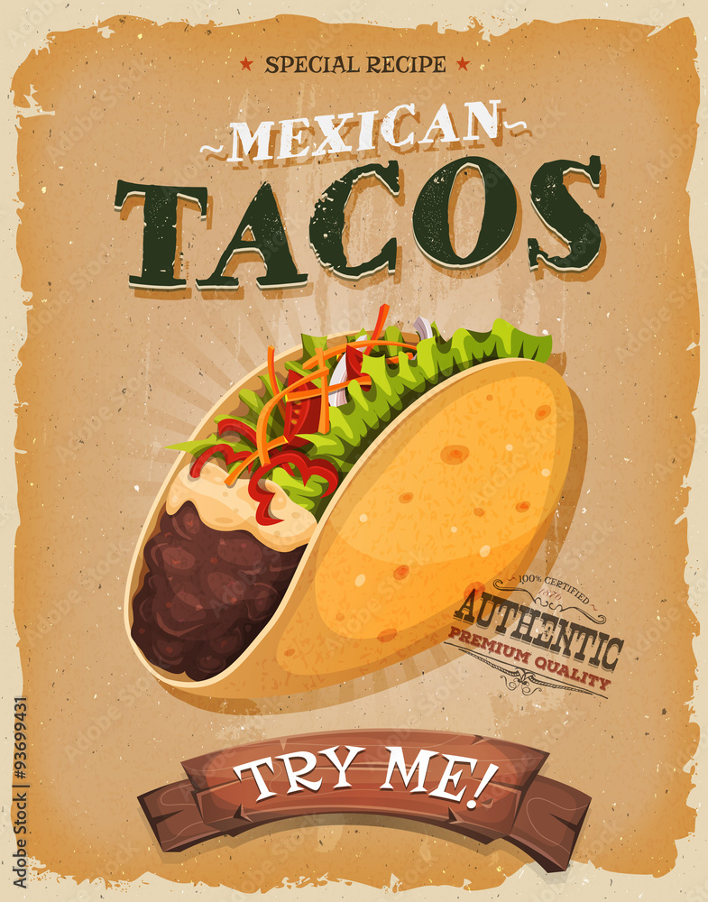 Plakat Grunge I Rocznika Meksykański Tacos Plakat