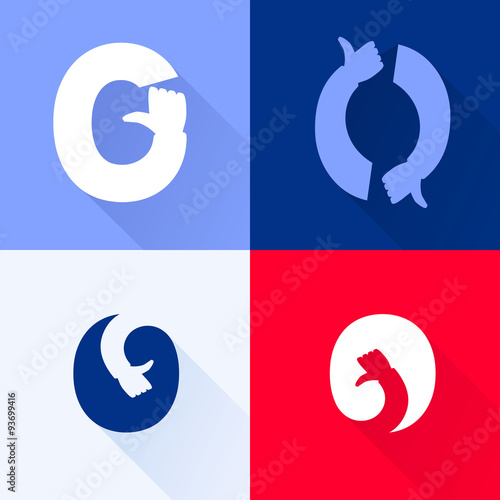 O letter with thumb up set.