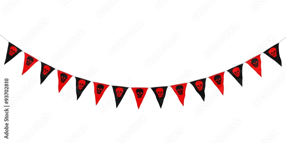 Obraz premium Red and Black Skulls Hanging Bunting Curve isolated on white