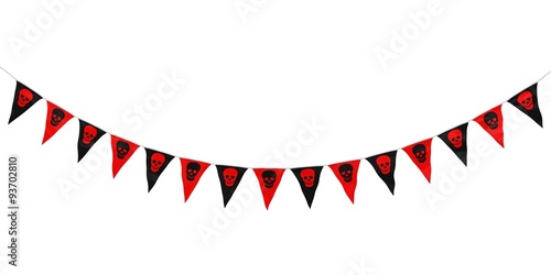 Red and Black Skulls Hanging Bunting Curve isolated on white