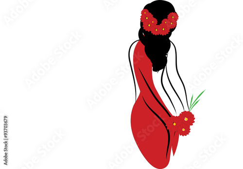 Donna con I fiori in rosso