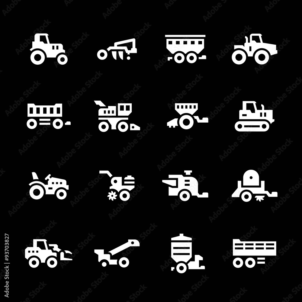 Set icons of agricultural machinery Set icons of agricultural machinery