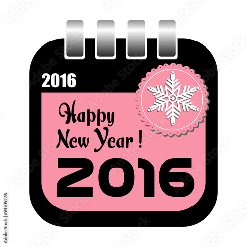 Isolated calendar sheet with the text Happy New Year 2016 written with black letters. New Year theme