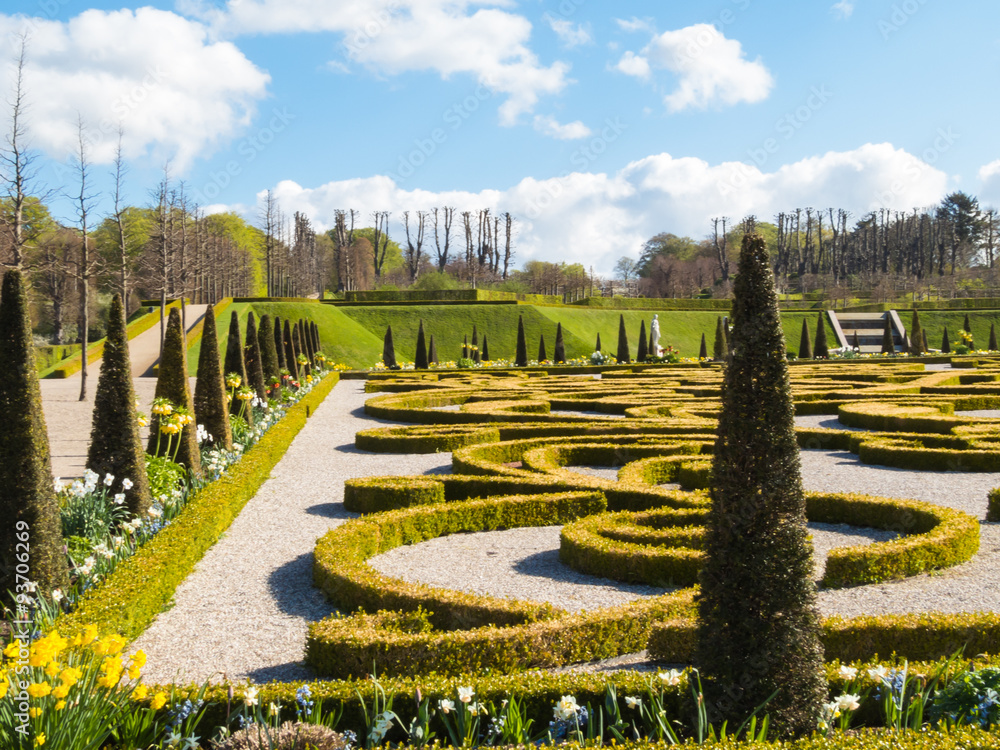 Frederiksborg baroque garden, near Frederiksborg Castle, Hillerod, Denmark. Crafted in miniature hedges, the monograms of Royal Family form part of the central layout. Frederiksborg baroque garden, near Frederiksborg Castle, Hillerod, Denmark. Crafted in miniature hedges, the monograms of Royal Family form part of the central layout.