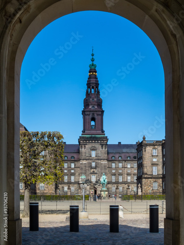 View on the Christiansborg Palace (or or Christiansborg Castle), Slotsholmen islet, Copenhagen, Denmark
