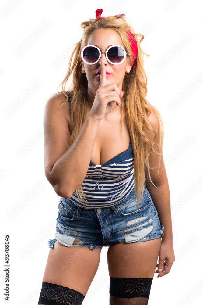 Pin-up girl making silence gesture Pin-up girl making silence gesture