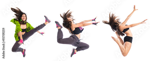 Teenager girl jumping in street dance style