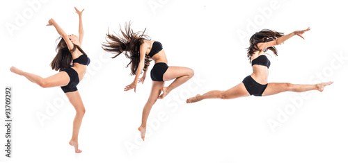 Young ballet dancer jumping over white background