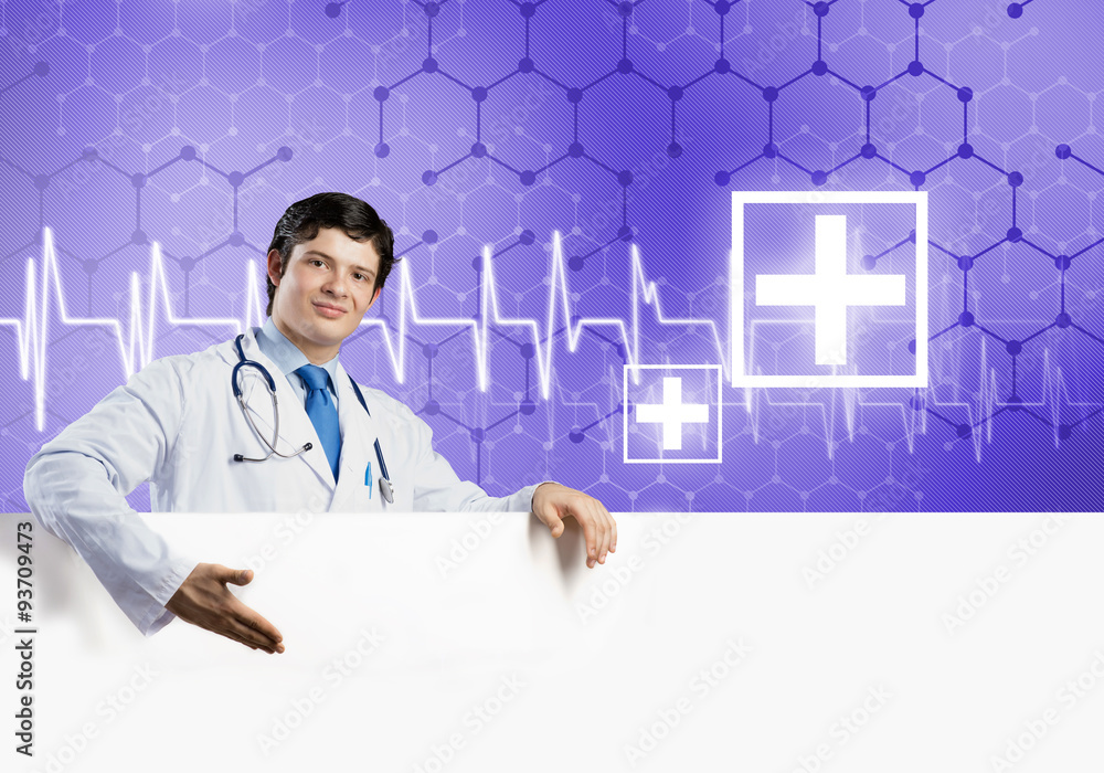 Doctor with banner Doctor with banner