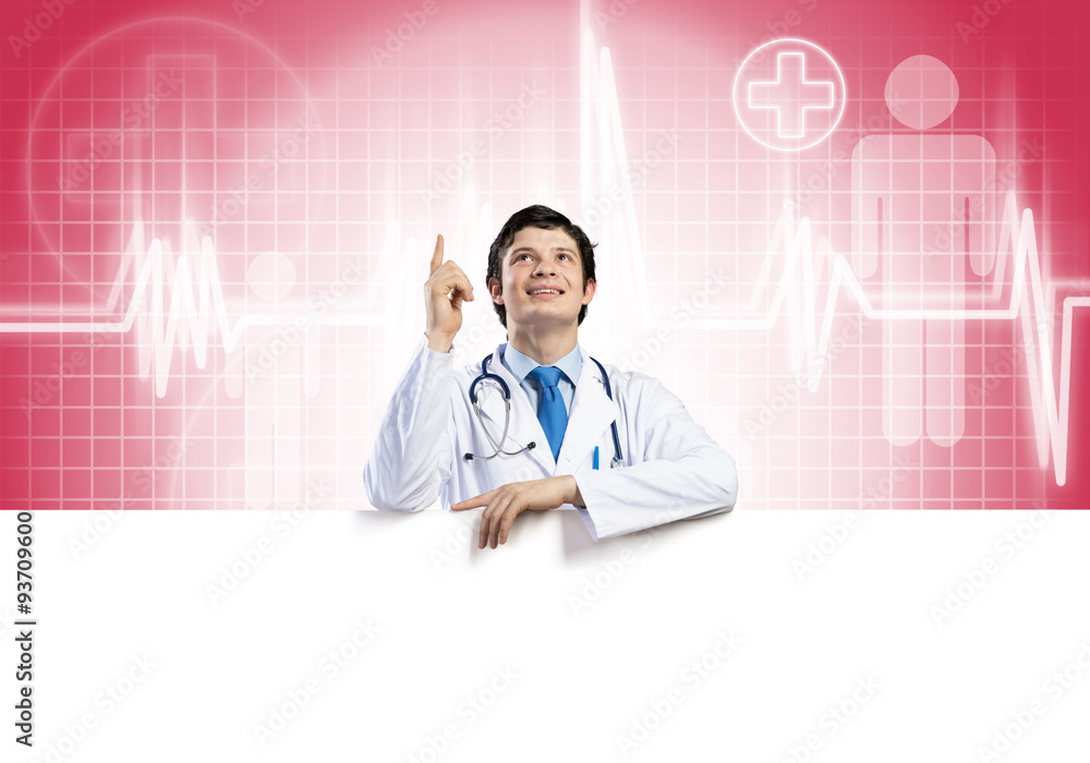 Doctor with banner Doctor with banner