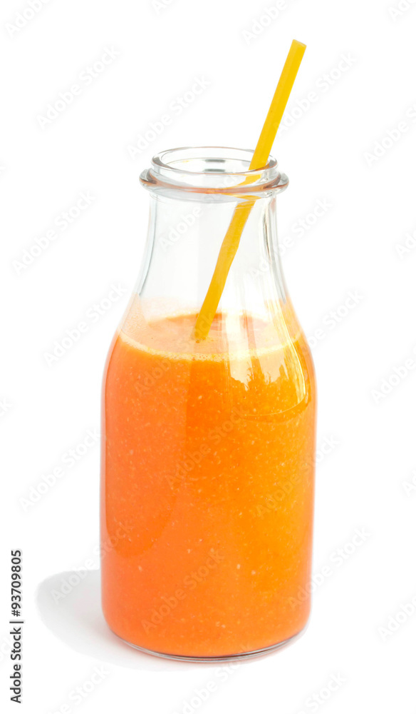 Pumpkin smoothie in a bottle on a white background. Isolated photo. Pumpkin smoothie in a bottle on a white background. Isolated photo.