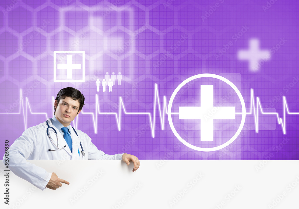 Doctor with banner Doctor with banner