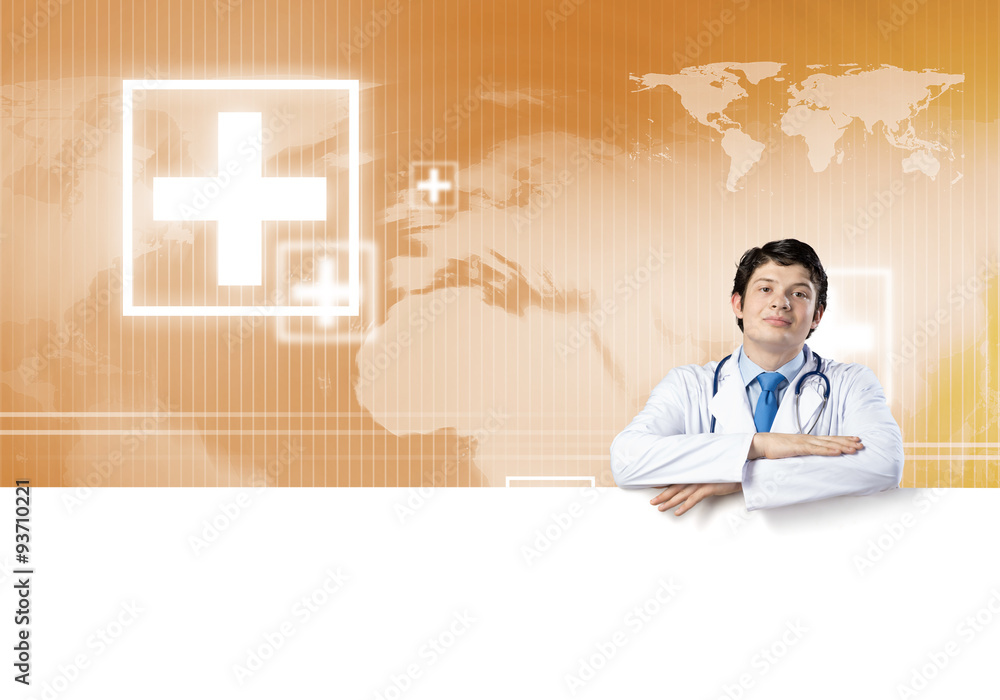 Doctor with banner Doctor with banner