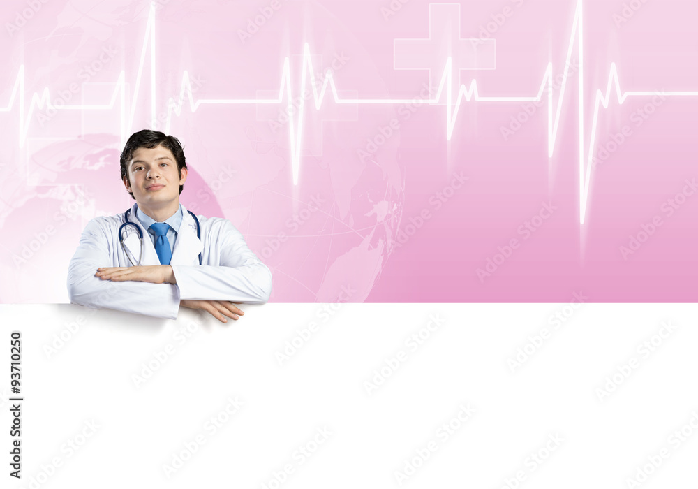 Doctor with banner Doctor with banner