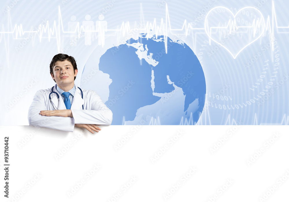 Doctor with banner Doctor with banner
