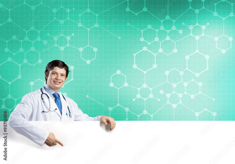 Doctor with banner Doctor with banner