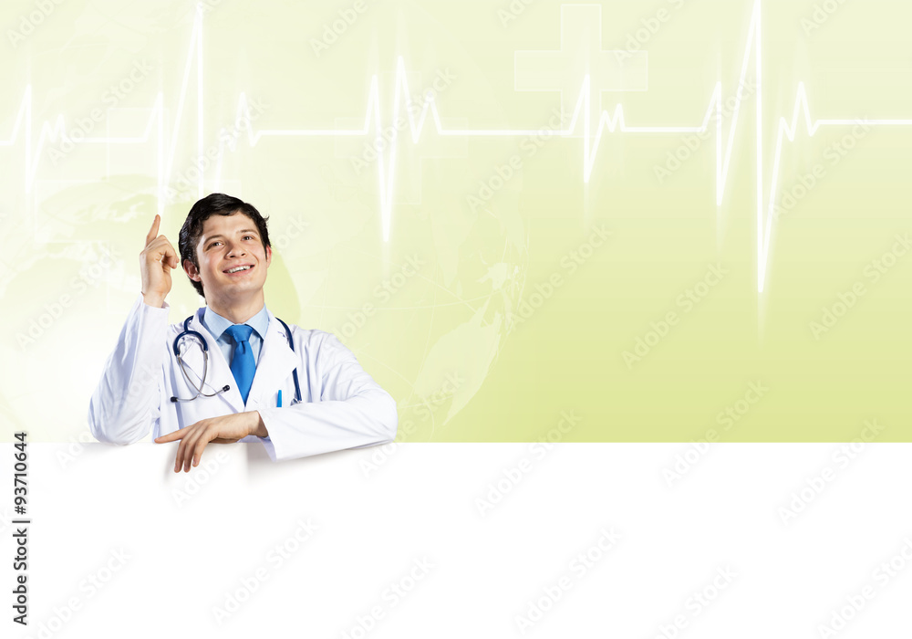Doctor with banner Doctor with banner