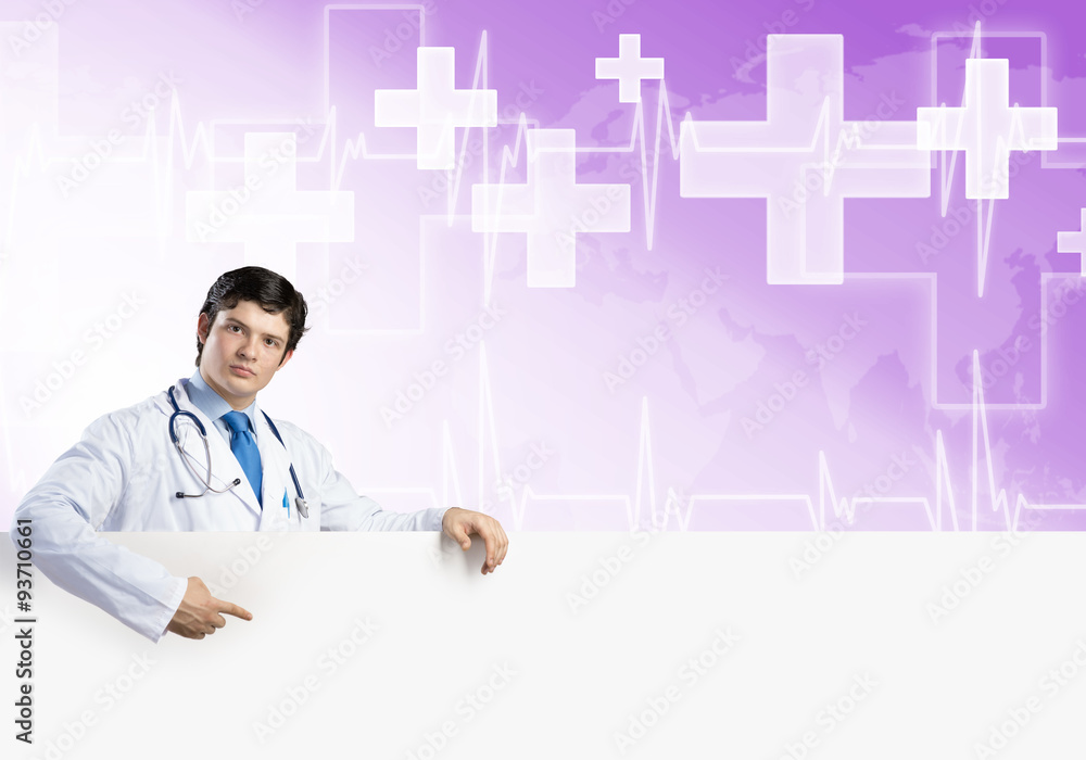 Doctor with banner Doctor with banner