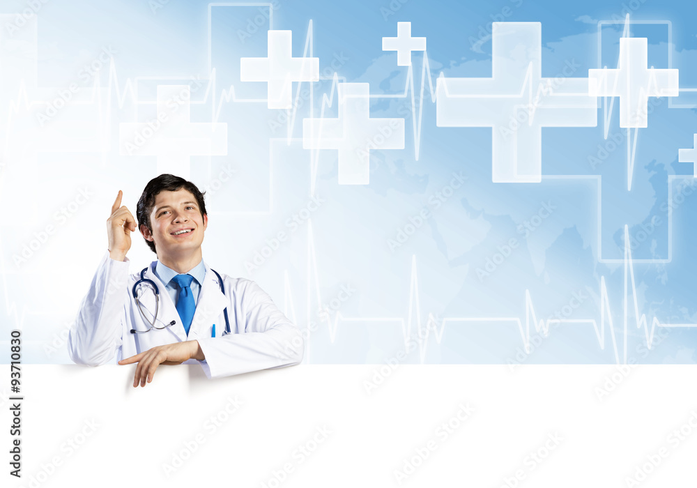Doctor with banner Doctor with banner