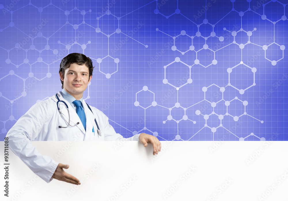 Doctor with banner Doctor with banner