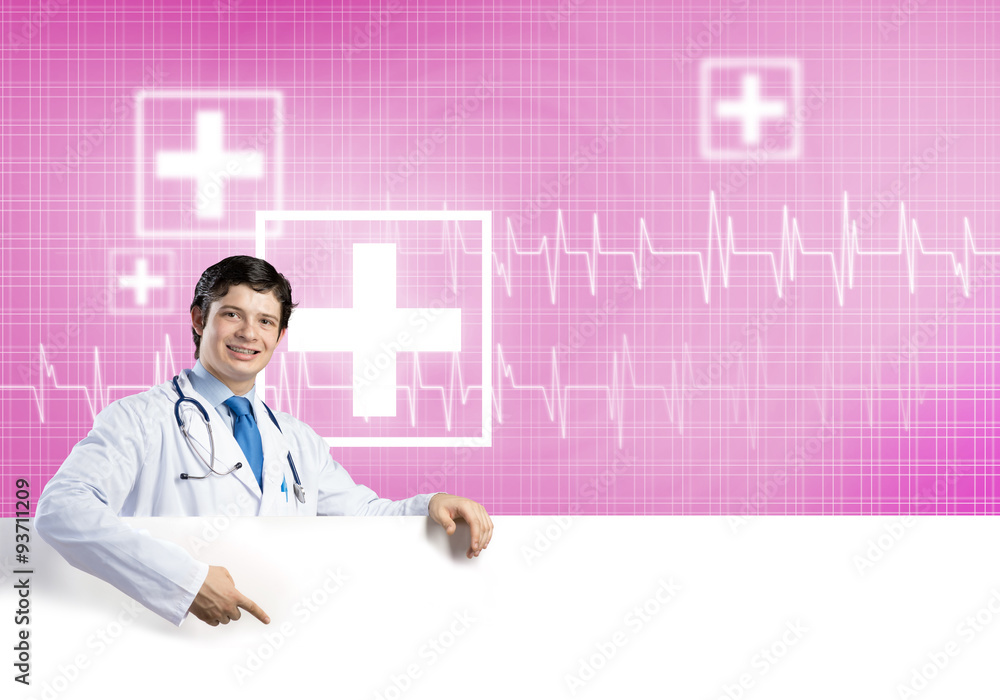 Doctor with banner Doctor with banner
