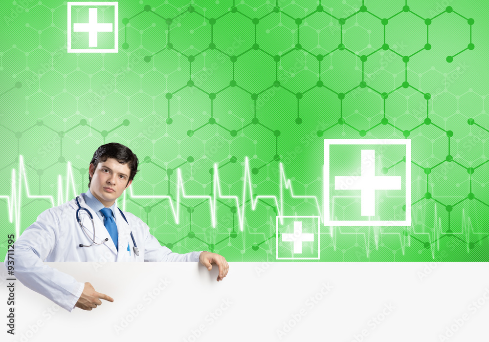 Doctor with banner Doctor with banner