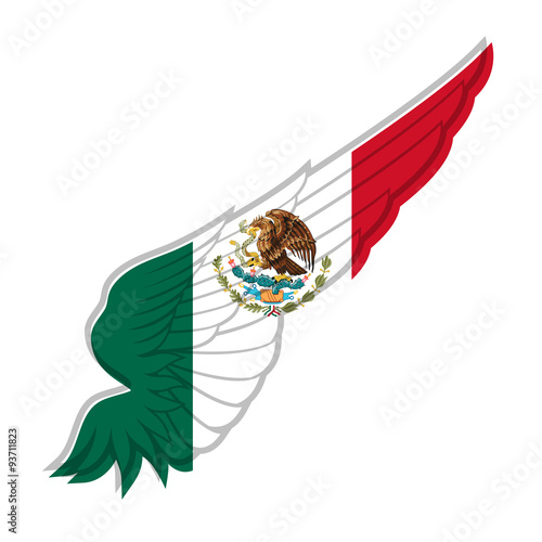 Wing with Mexico flag on white background. Vector illustration