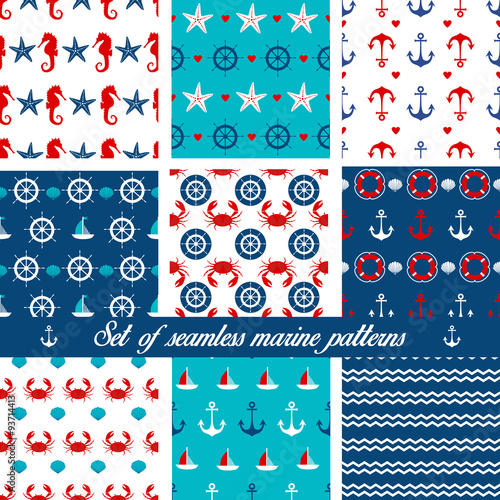 Set of seamless marine patterns. Vector  illustration