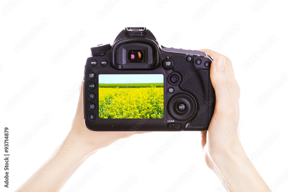 Photographer with camera at work, isolated on white Photographer with camera at work, isolated on white