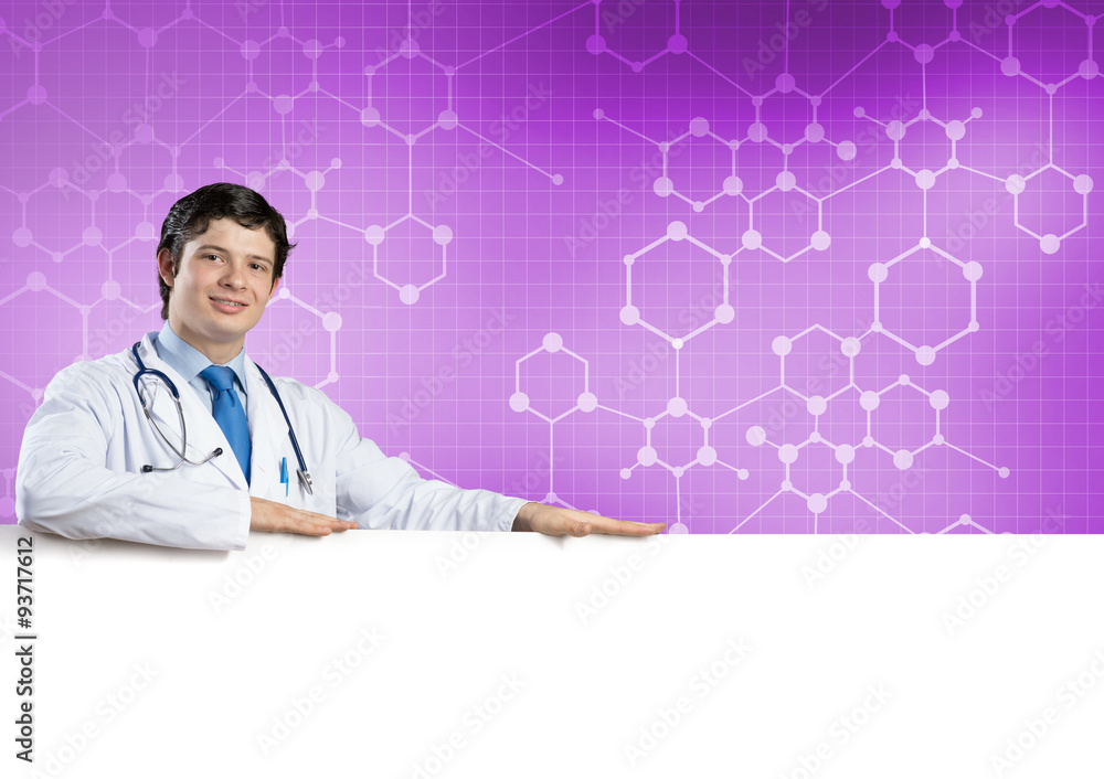 Doctor with banner Doctor with banner